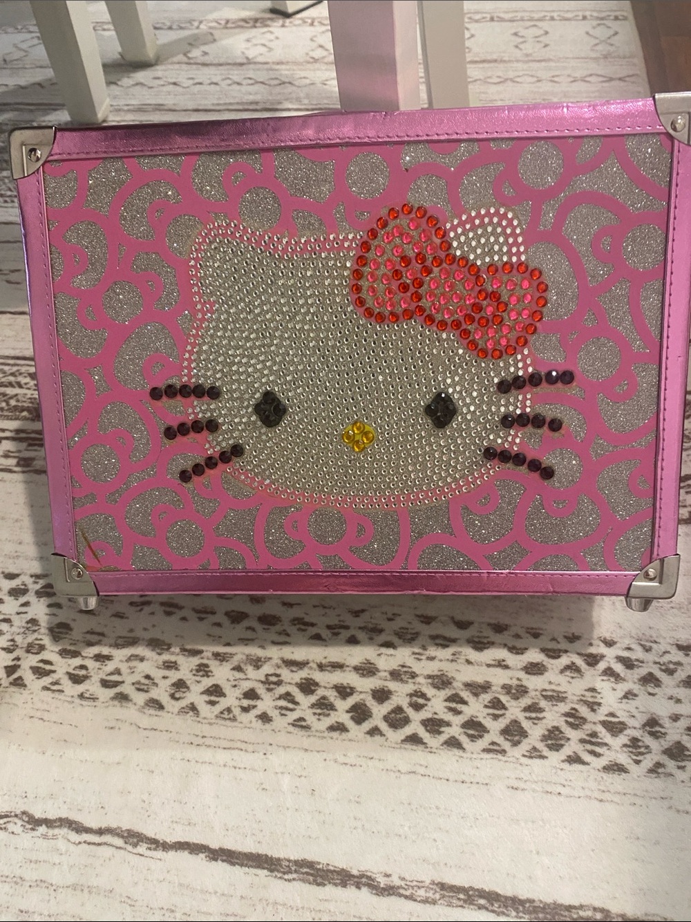 Hello Kitty Pink and Silver Jewel Accent Carry Case